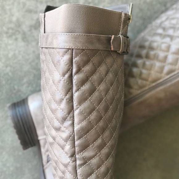Margo Taupe Quilted Knee High Low Heel Riding Boot - Picture 6 of 9